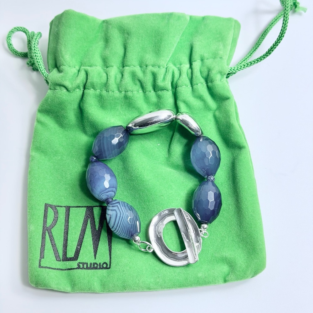 Vintage RARE HTF Robert Lee Morris Sterling Faceted Blue Stone Toggle Bracelet - Picture 13 of 16